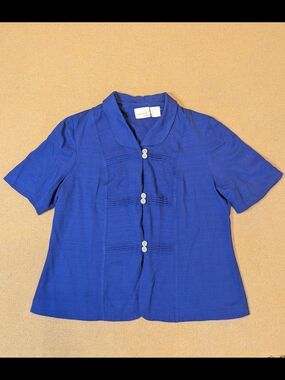 Vintage Halmode Plus Cobalt Blue Short Sleeve Button Down Blouse Shirt 18W
